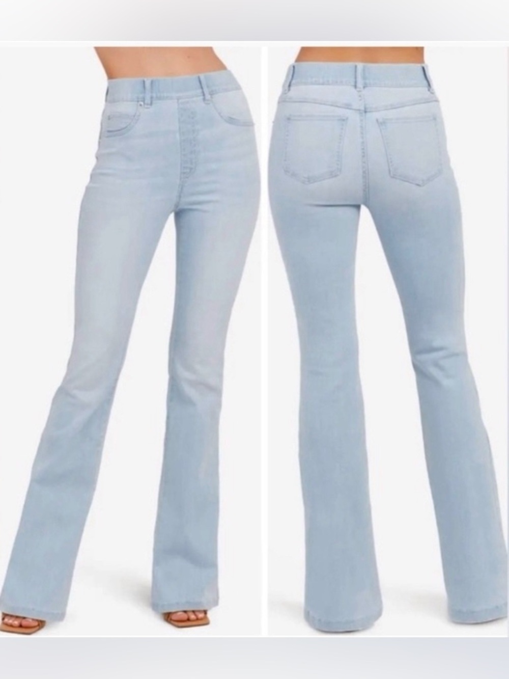 Spanx Denim Pull-On Flare Jeans Small Petite Retro Light Wash